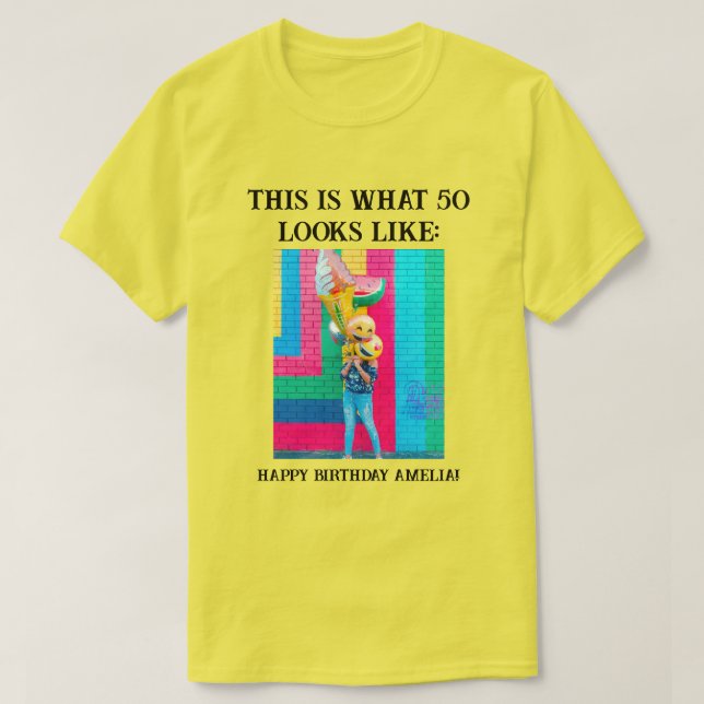 Personalized Funny 50th Milestone Birthday T-Shirt (Design Front)