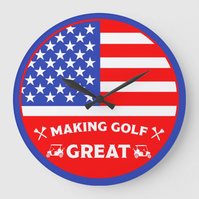 Personalized Funny American Golf Player Large Clock (Front)
