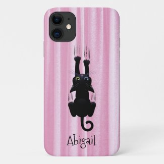 Personalized Funny Black Cat Pink Case-Mate iPhone Case