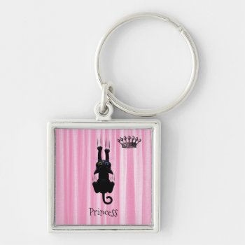 Personalized Funny Black Cat Princess Pink Keychain by StuffByAbby at Zazzle