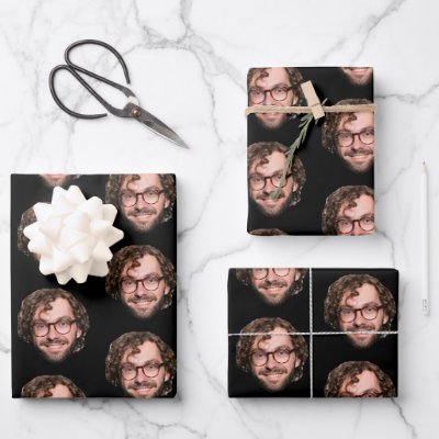 Personalized Funny Black Custom Face Photo Wrapping Paper Sheets