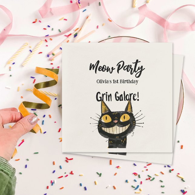 Personalized Funny Black Kitty Birthday Party Napkins (Personalized Funny Black Kitty Birthday Party Napkins)