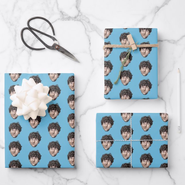 Personalized Funny Blue Custom Face Photo Wrapping Paper Sheets (Front)