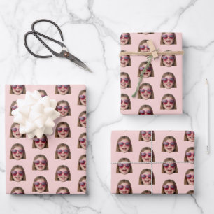 Personalized Funny Blush Pink Custom Face Photo Wrapping Paper Sheets