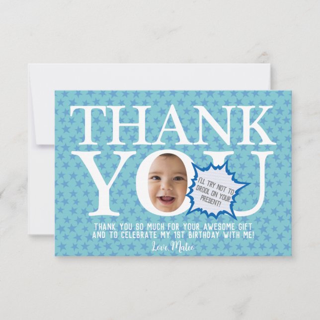 Personalized Funny boy's birthday | 4 photo Thank You Card (Front)