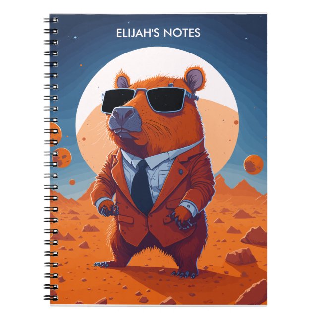 Personalized Funny Capybara With Suit On Mars Notebook (Front)