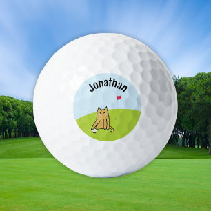 Personalized Funny Cartoon Cat Golf Joke Balls
