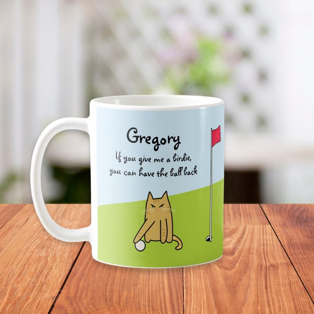 Personalized Funny Cartoon Cat Golf Joke Coffee Mug (Creator Uploaded)