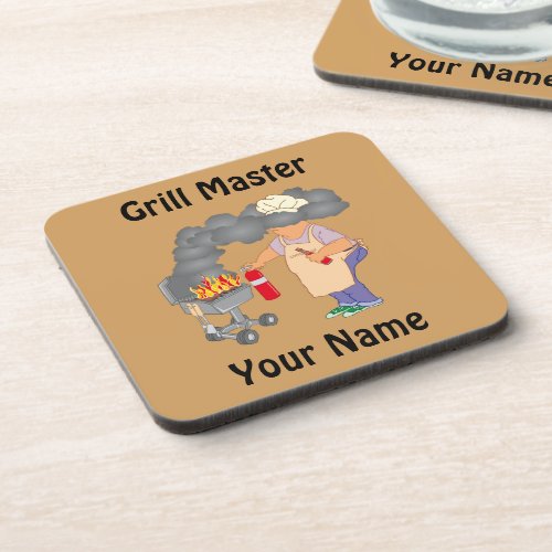 Personalized Funny Cartoon Grill Master Beverage Coaster