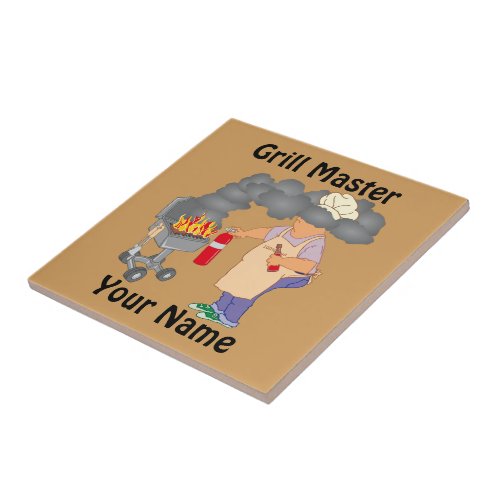 Personalized Funny Cartoon Grill Master Ceramic Tile