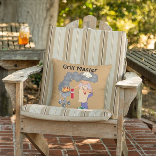 Personalized Funny Cartoon Grill Master Outdoor Pillow