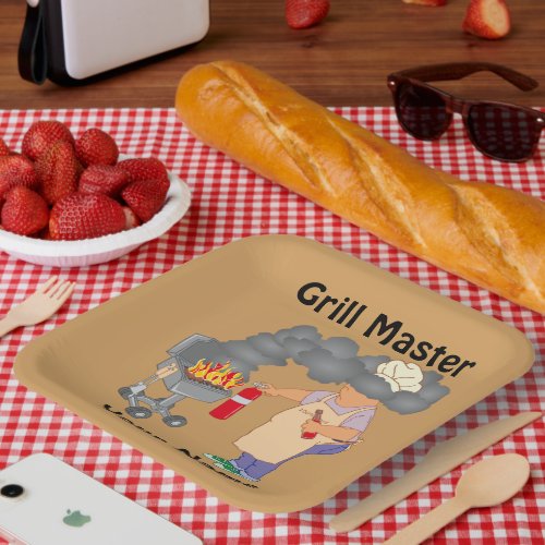 Personalized Funny Cartoon Grill Master Paper Plates
