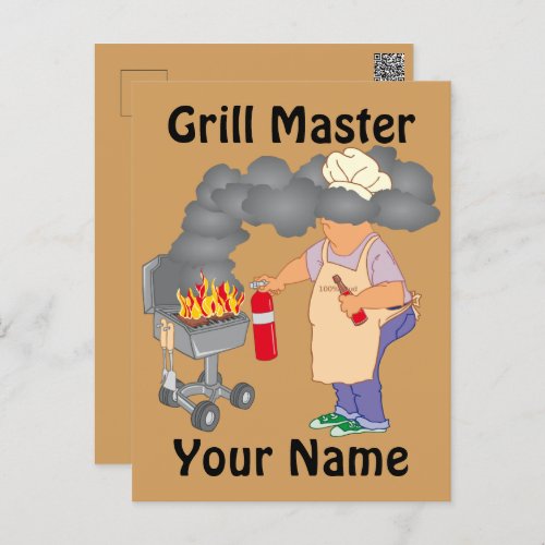 Personalized Funny Cartoon Grill Master Postcard