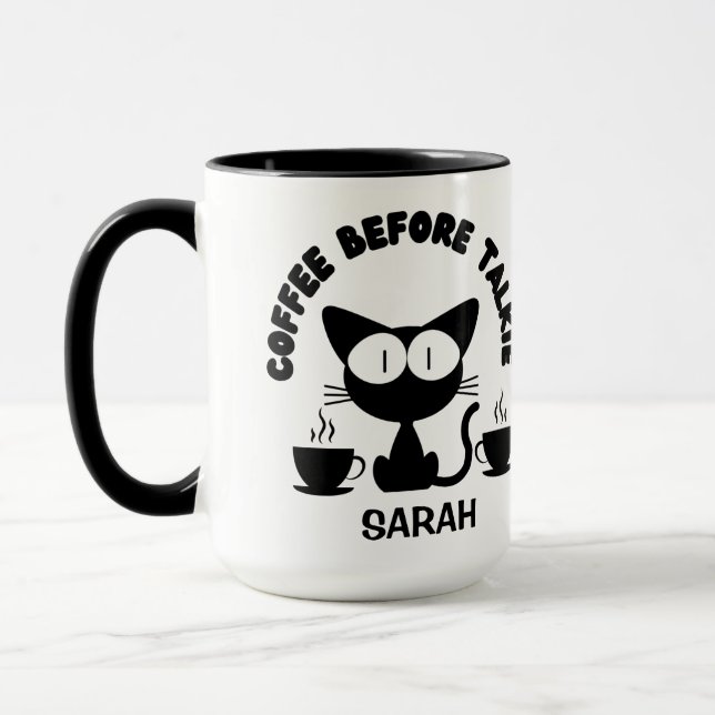 Personalized Funny Cat and Coffee Quote  Mug (Left)
