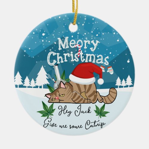 Personalized Funny Cat Christmas Ceramic Ornament