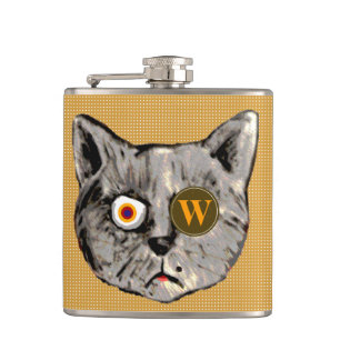 personalized funny cat monogram hip flask