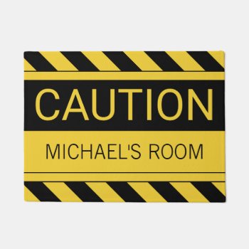 Personalized Funny Caution Bedroom Mat by hacheu at Zazzle