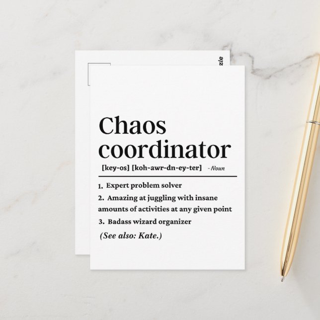 Personalized Funny Chaos Coordinator Definition Postcard (Front/Back In Situ)