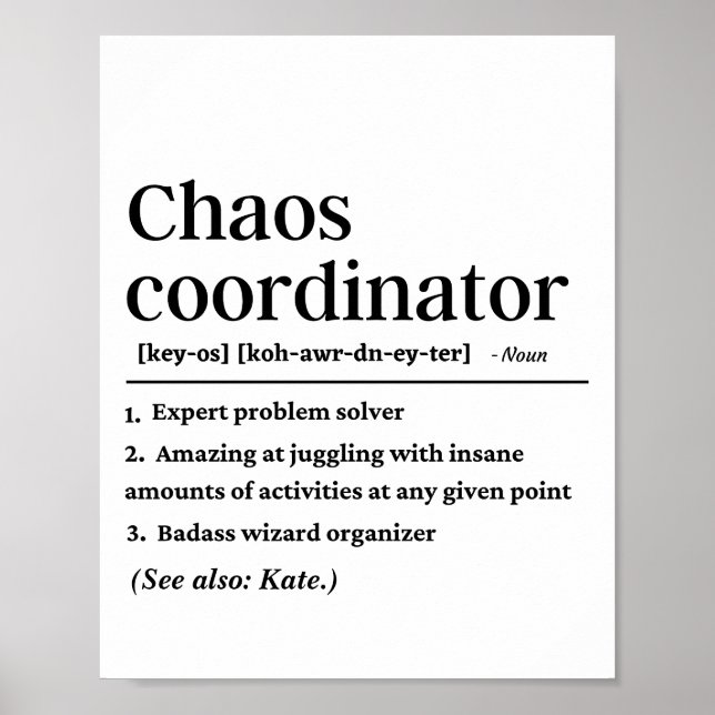 Personalized Funny Chaos Coordinator Definition Poster (Front)