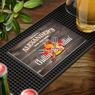 Personalized Funny Chillin' and Grillin' BBQ Bar Mat