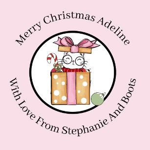 Personalized Funny Christmas Cat On Pale Pink Wrapping Paper