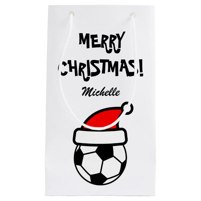 Personalized funny Christmas soccer ball Holiday Small Gift Bag (Front)