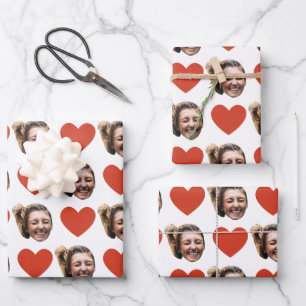 Personalized Funny Custom Face Photo Love Heart  Wrapping Paper Sheets