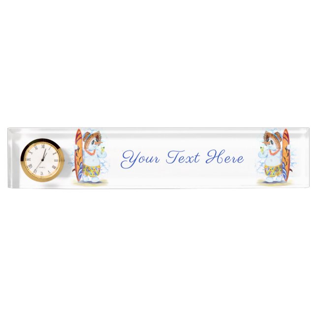 Personalized Funny Desk Name Plate Snowman Surfer (Front)