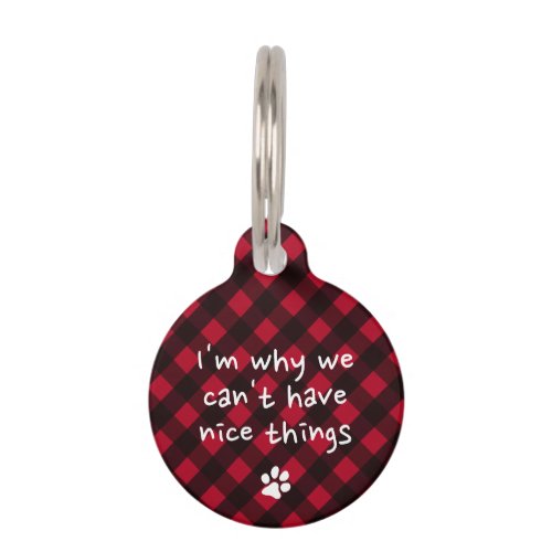 Personalized Funny Dog Puppy Red Black Plaid Pet ID Tag