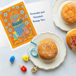Personalized Funny Doodle Dog Tan Dog Hanukkah  Card