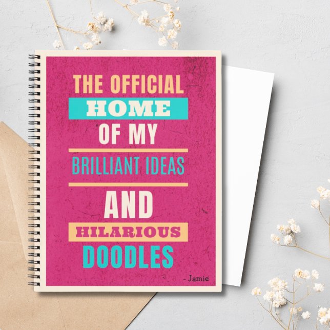 Personalized Funny Doodles Pink Script Typography Notebook (Creator Uploaded)