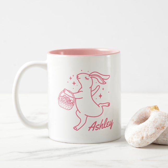 Personalized Funny Easter Bunny Shirt with Name Two-Tone Coffee Mug (With Donut)