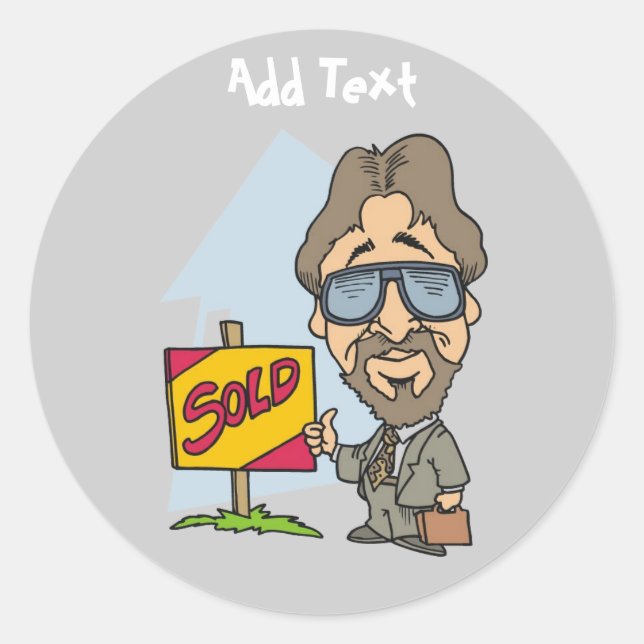 Personalized funny Estate Realtor cartoon Classic Round Sticker (Front)
