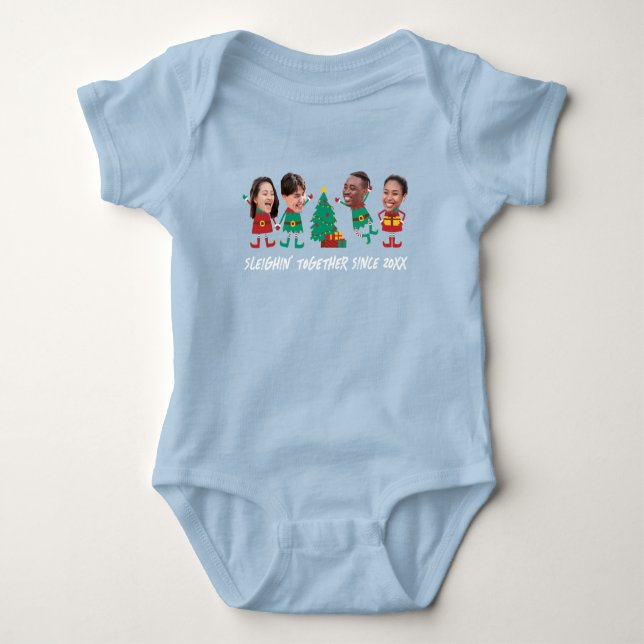 Personalized Funny Face Photo Christmas Elf Baby Bodysuit (Front)