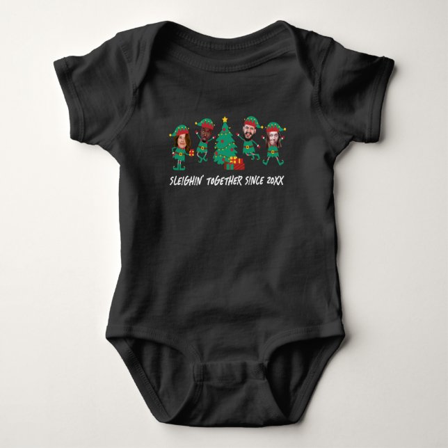 Personalized Funny Face Photo Christmas Elf Baby Bodysuit (Front)
