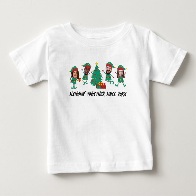 Personalized Funny Face Photo Christmas Elf Baby T-Shirt (Front)