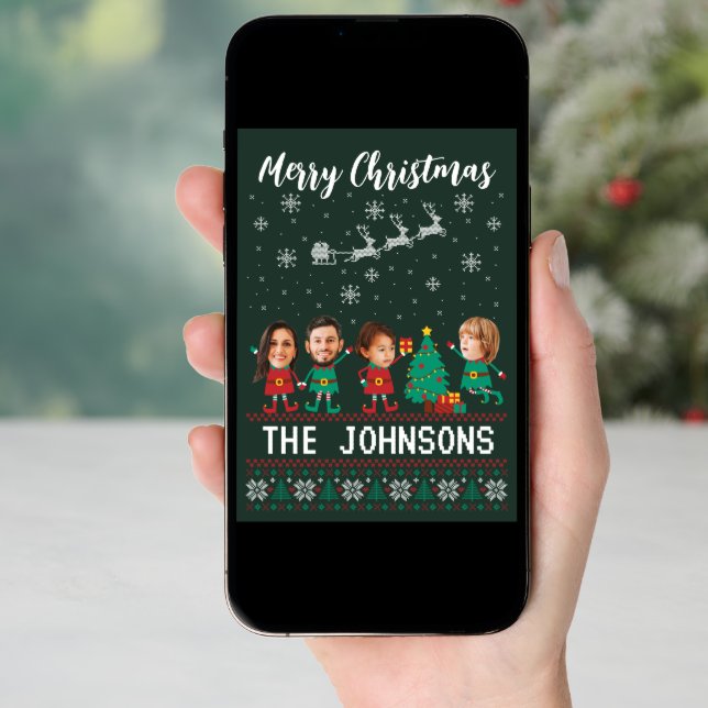 Personalized Funny Face Photo Christmas Elf Family Holiday Card (Front Digital)