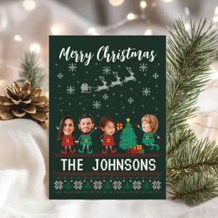 Personalized Funny Face Photo Christmas Elf Family Holiday Card