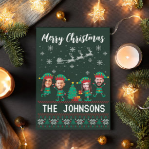 Personalized Funny Face Photo Christmas Elf Family Holiday Card