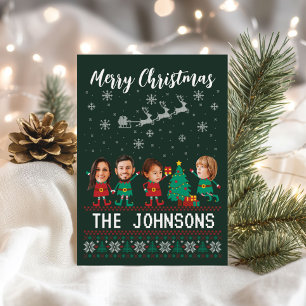 Personalized Funny Face Photo Christmas Elf Family Holiday Card