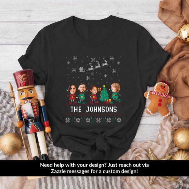 Personalized Funny Face Photo Christmas Elf Family T-Shirt (Creator Uploaded)