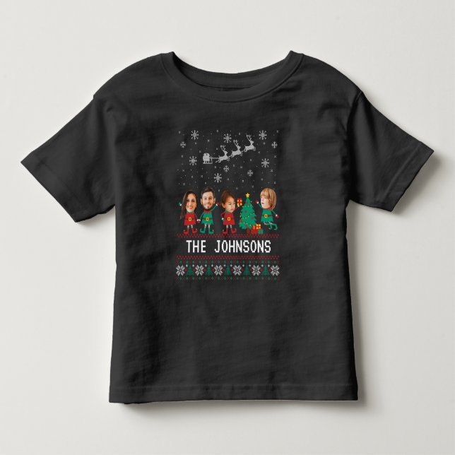 Personalized Funny Face Photo Christmas Elf Family Toddler T-shirt (Front)