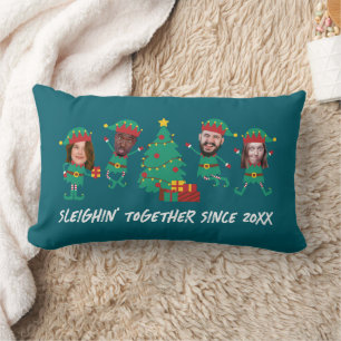 Personalized Funny Face Photo Christmas Elf Lumbar Pillow