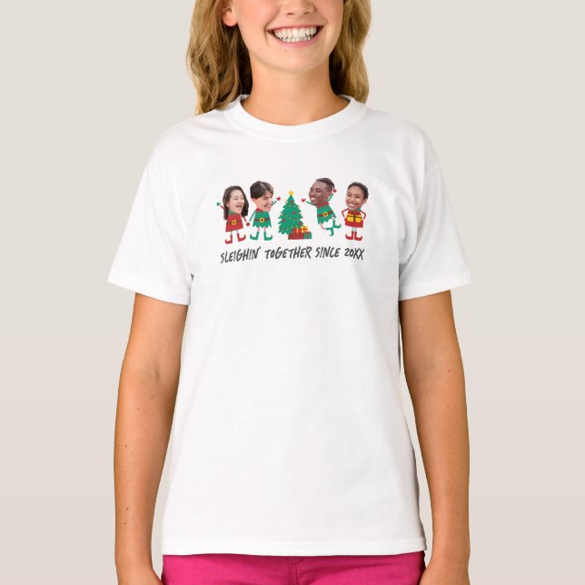 Personalized Funny Face Photo Christmas Elf T-Shirt (Front)