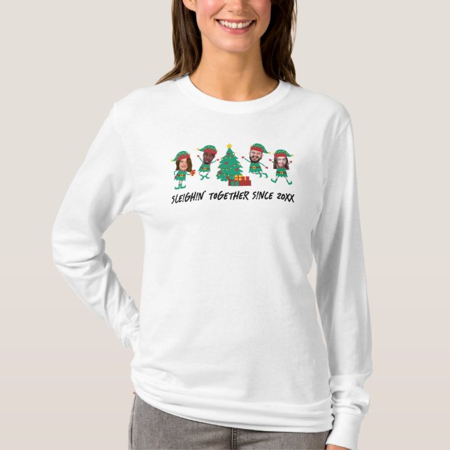 Personalized Funny Face Photo Christmas Elf T-Shirt (Front)