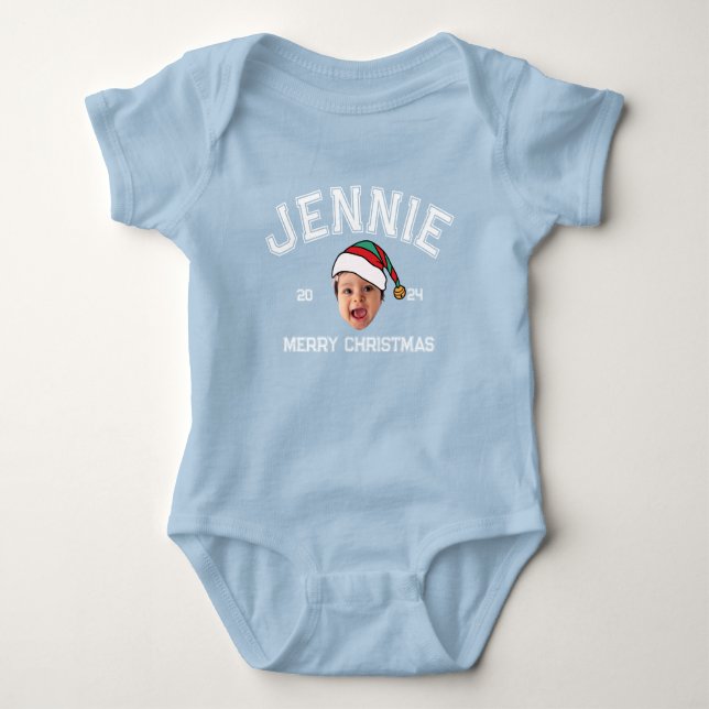 Personalized Funny Face Photo Santa Hat Christmas Baby Bodysuit (Front)
