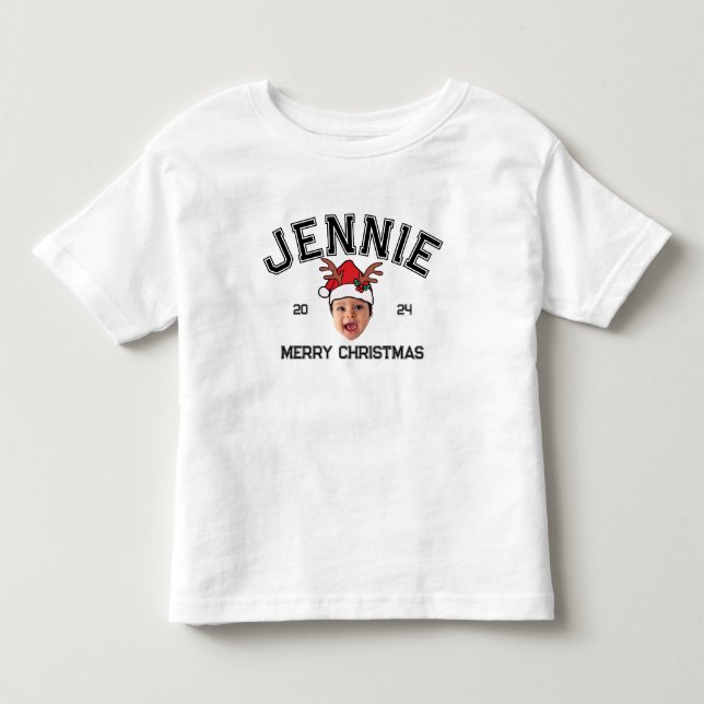 Personalized Funny Face Photo Santa Hat Christmas Toddler T-shirt (Front)
