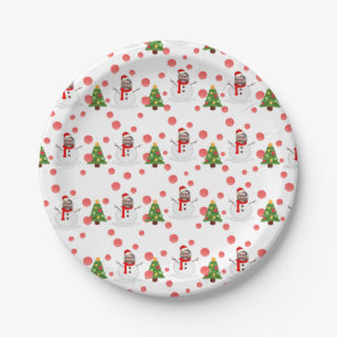 Personalized funny face photo snowman paper plates