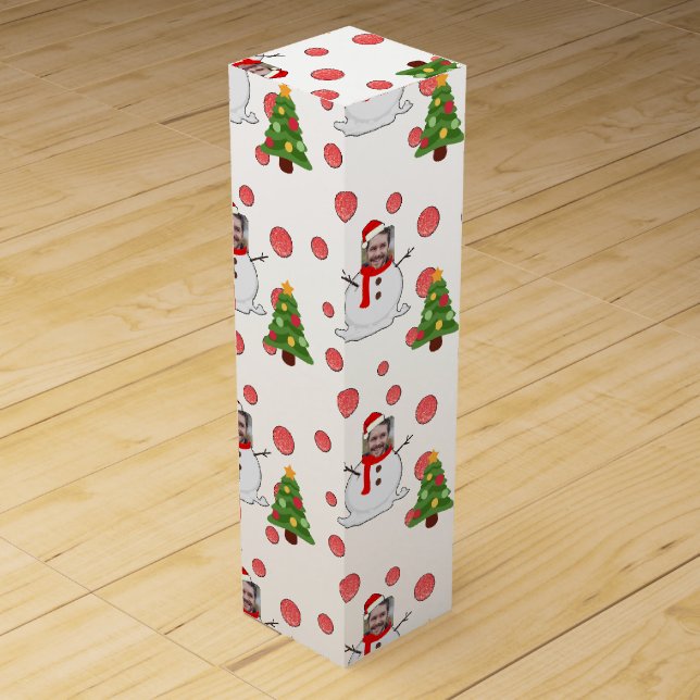 Personalized funny face photo snowman wine box (Front)