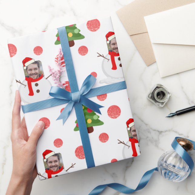 Personalized funny face photo snowman wrapping pap paper (Gifting)